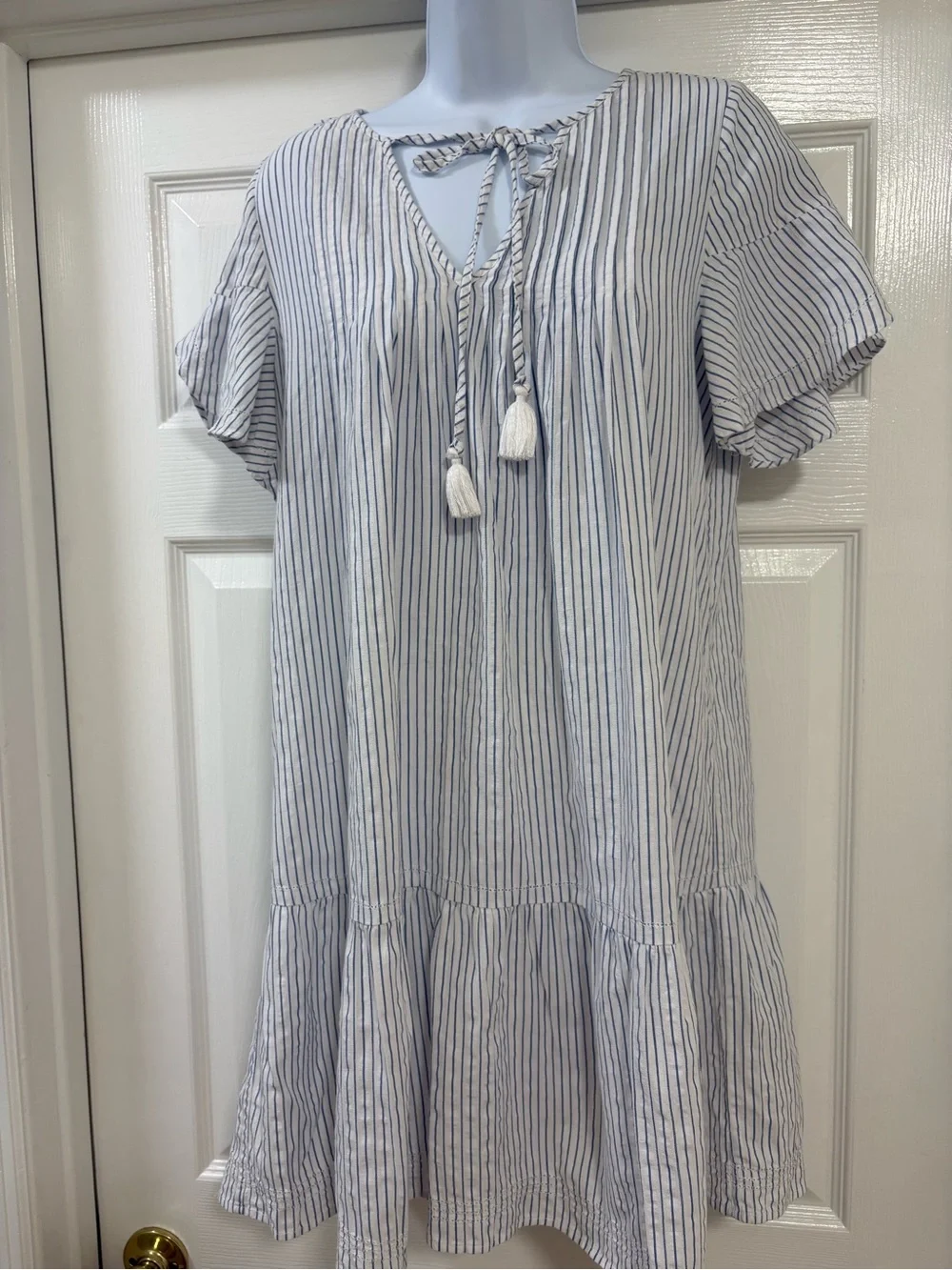Vineyard Vines blue and white striped cotton dress, removable slip attached.